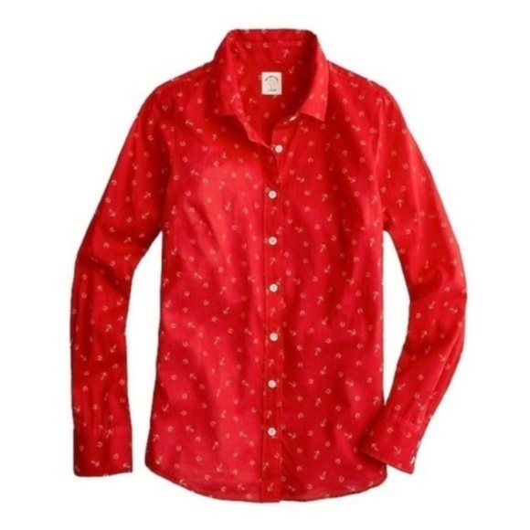 J. Crew Tops - J. Crew The Perfect Shirt Red Print Button Down